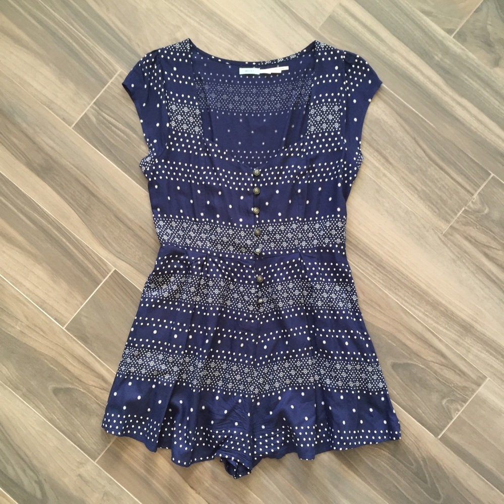 Urban Outfitters Navy Blue Polka Dot Romper
